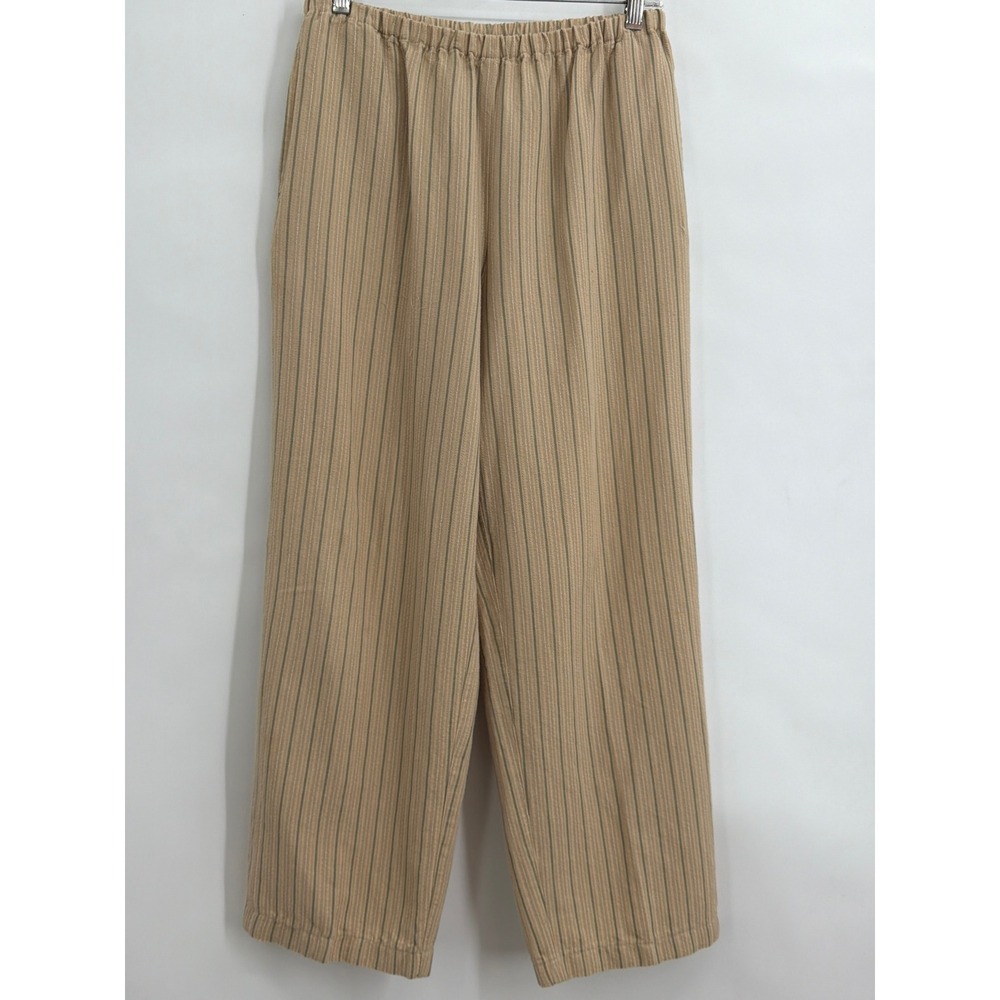 Freeport Studio Womens XS Tan Striped Wide Leg Seersucker Pants‎ Relaxed Fit